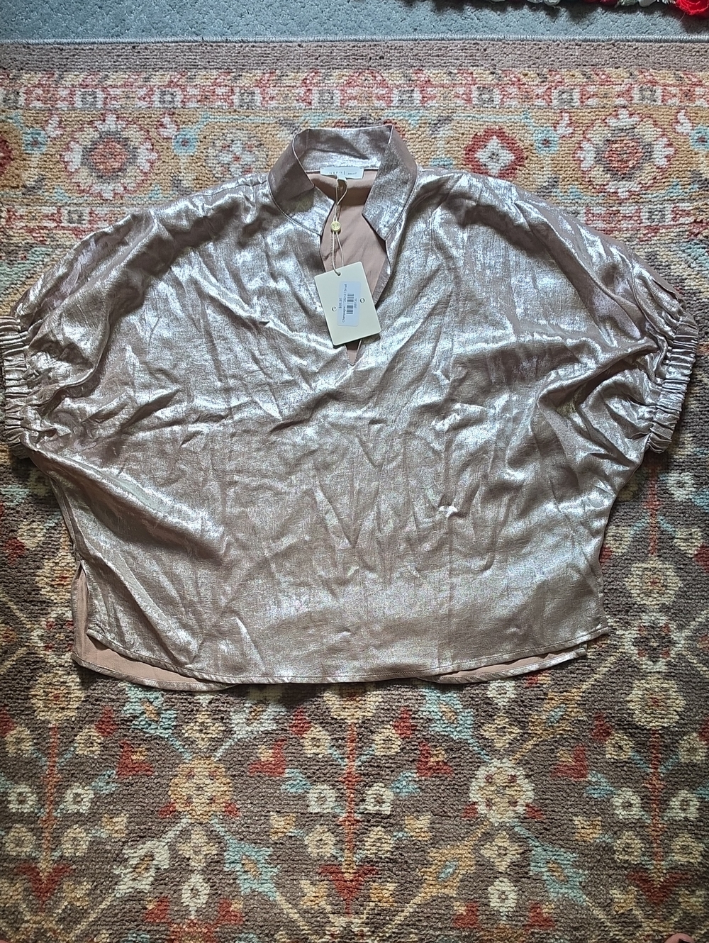 Entro Metallic Rose Gold/Silver Dolman Sleeve Women’s Top Small